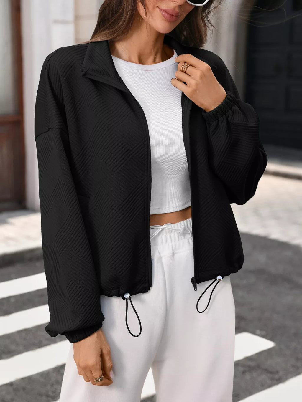 Textured Zip-Up Casual Jacket