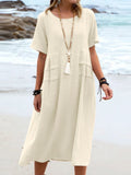 Full Size Casual Linen Blend Midi Dress Plus Size