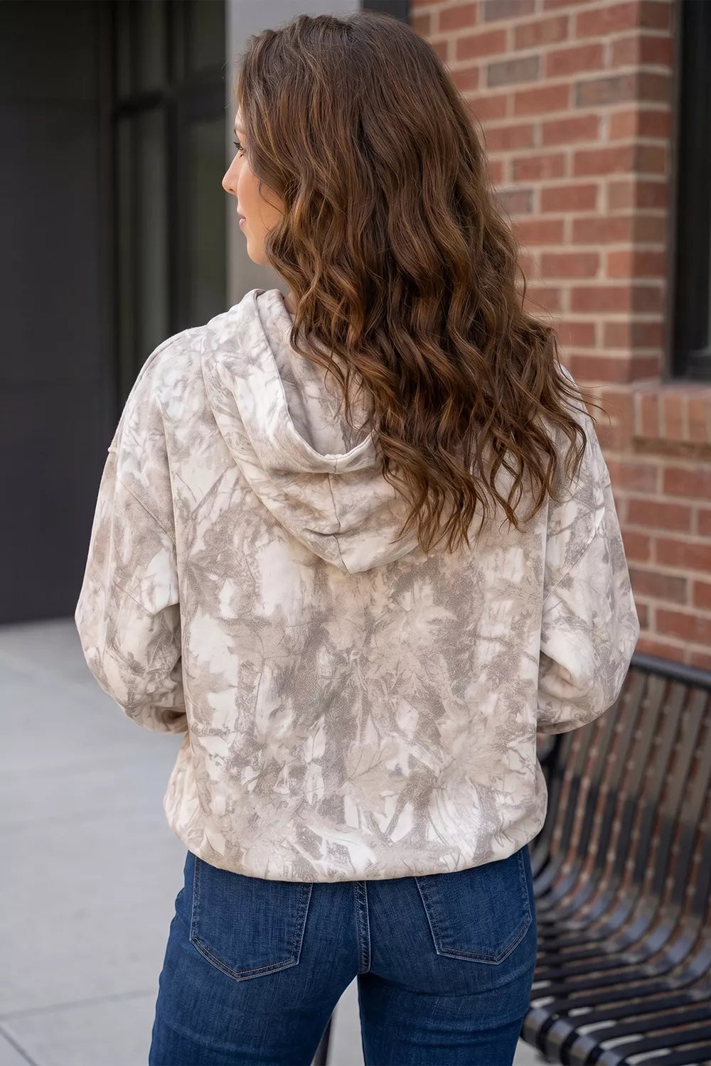 Abstract Print Ribbed Cuffs Hem Long Sleeve Hoodie