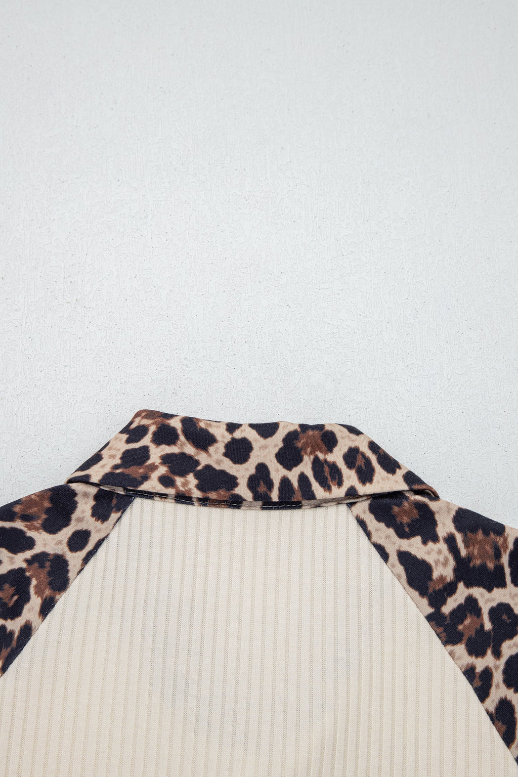 White Ribbed Texture Button Down Leopard Patchwork Short Sleeve Shirt
