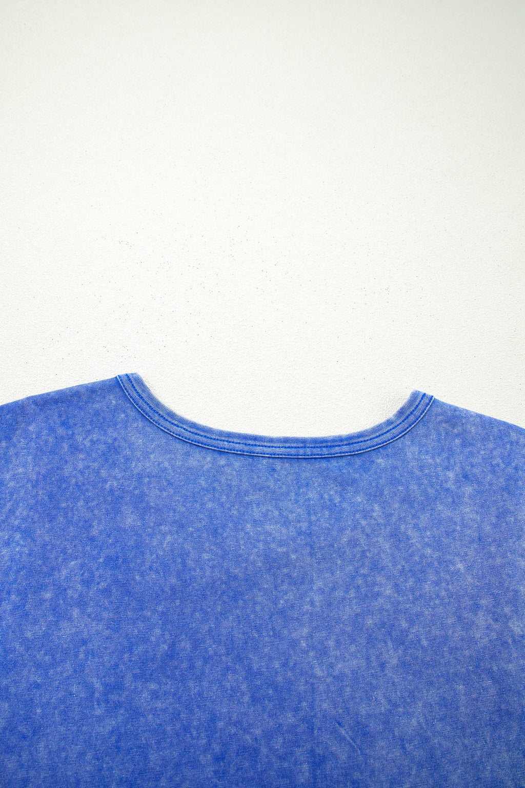 Sky Blue Mineral Wash Raw Seam Lace Sleeve Cotton Tee