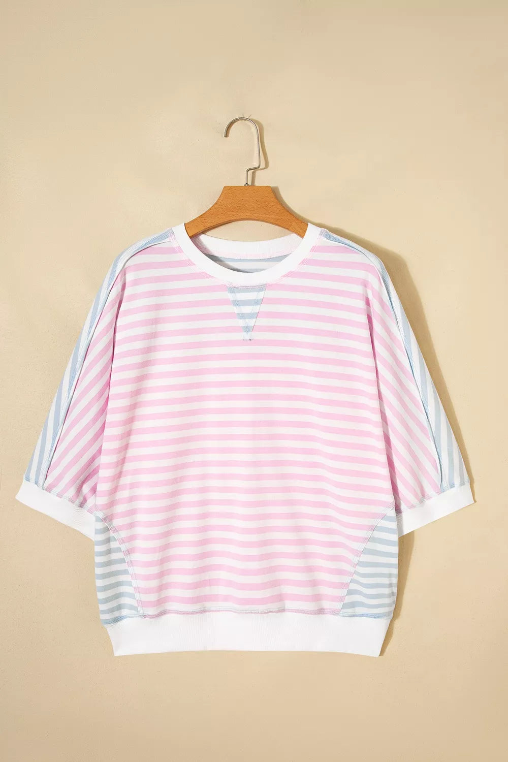 Casual Stripe Oversize Dolman Sleeve Patchwork T Shirt