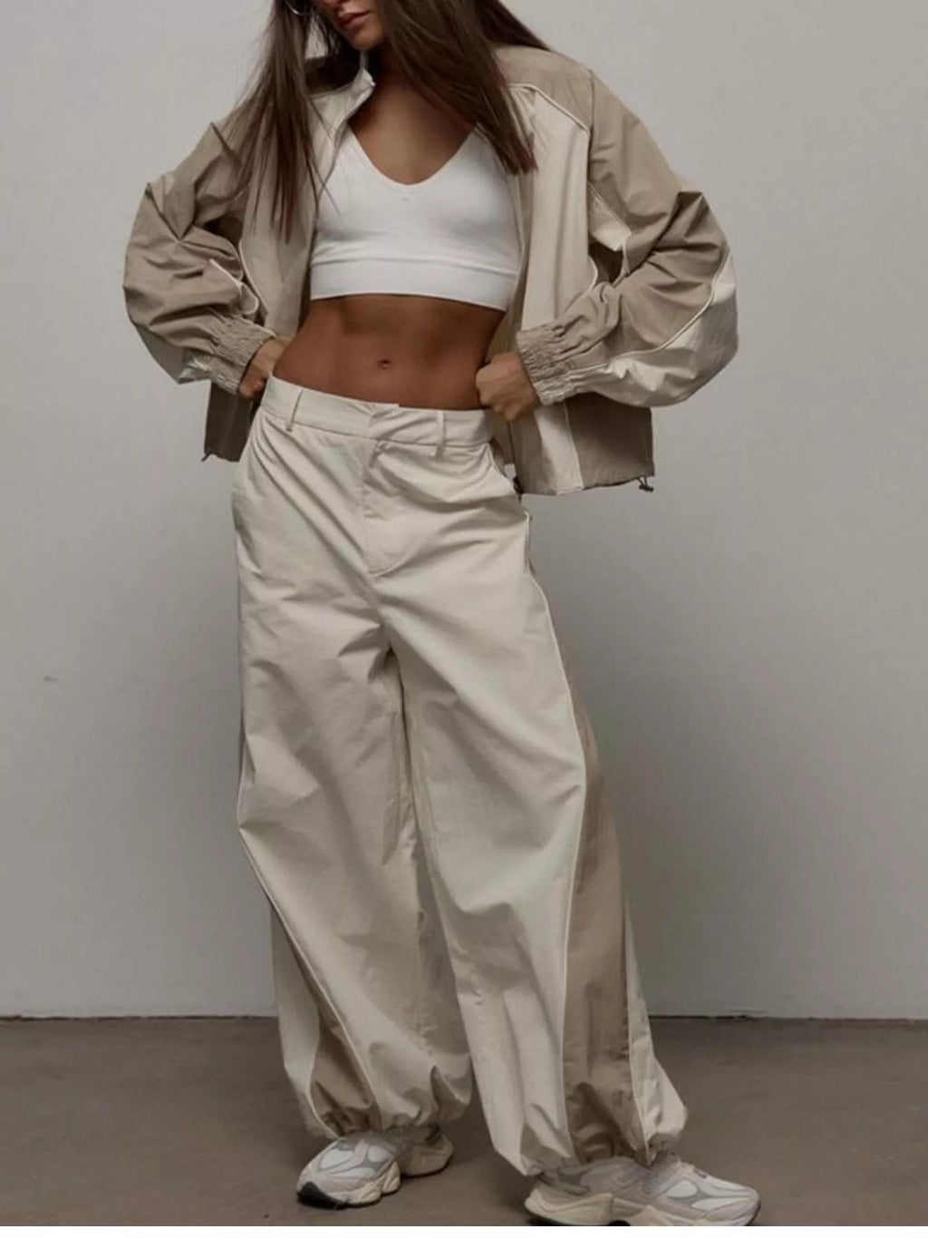 Color Block Zip Up Outerwear and Pants Set
