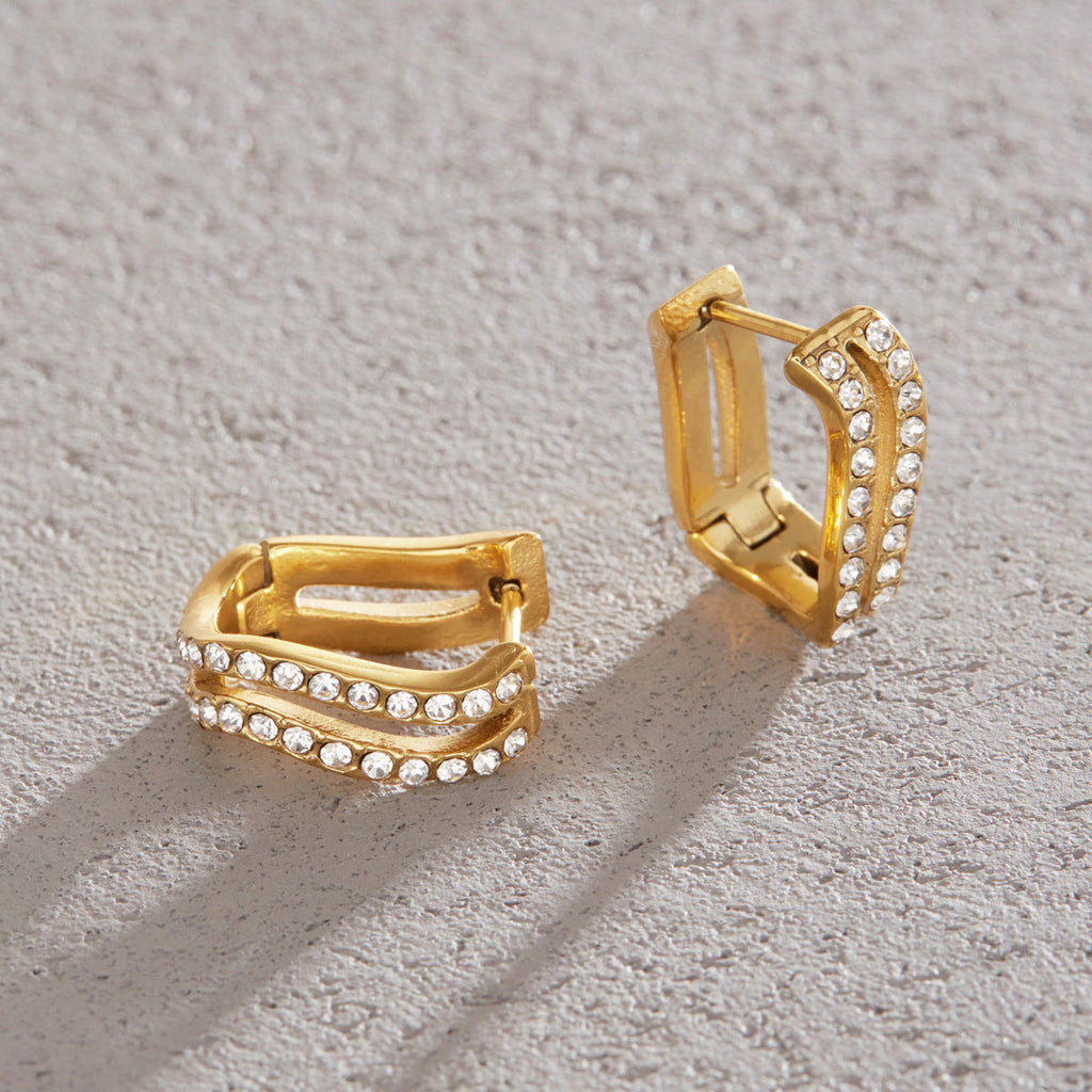 Double Row Zircon Hoop Earrings