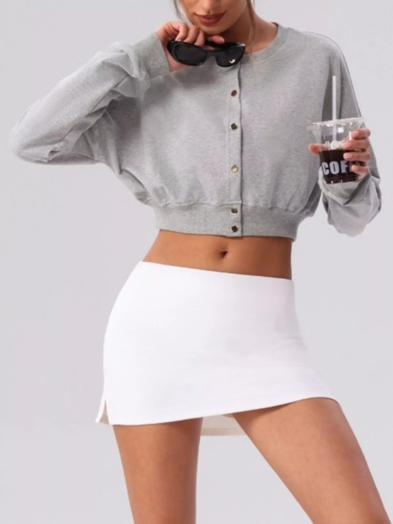 Cropped Button-Down Active Cardigan