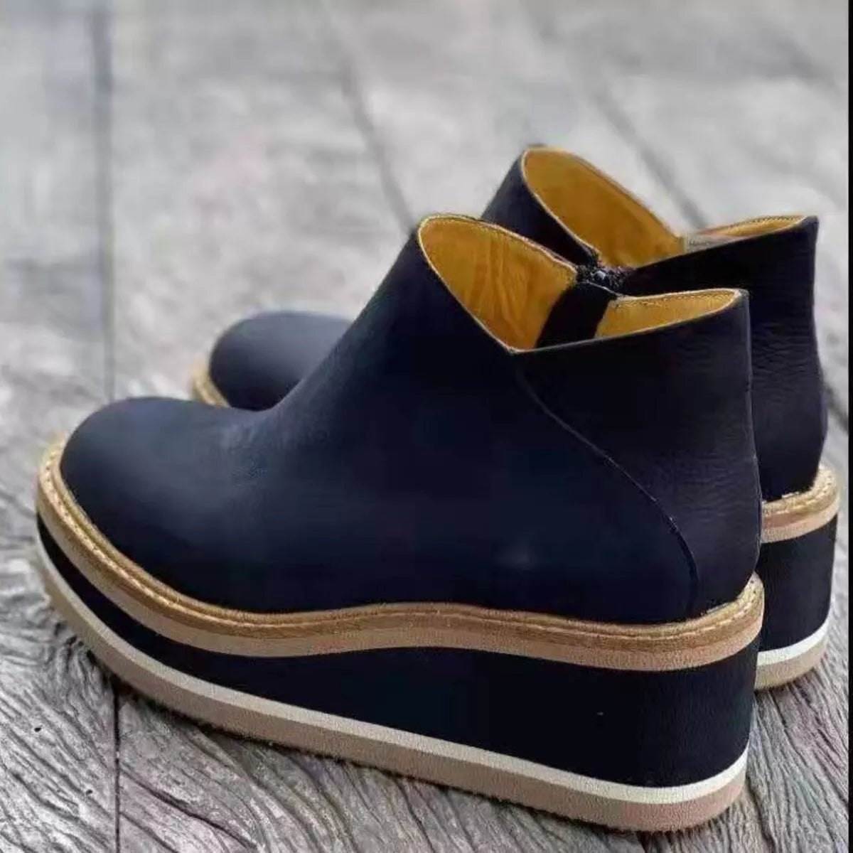 Ankle Wedge Boots with Zipper