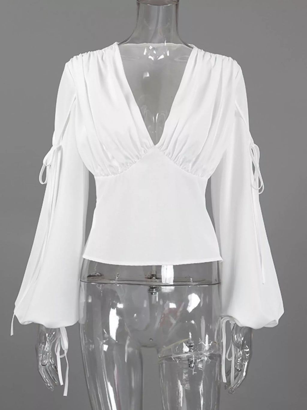 Tied V-Neck Balloon Sleeve Blouse