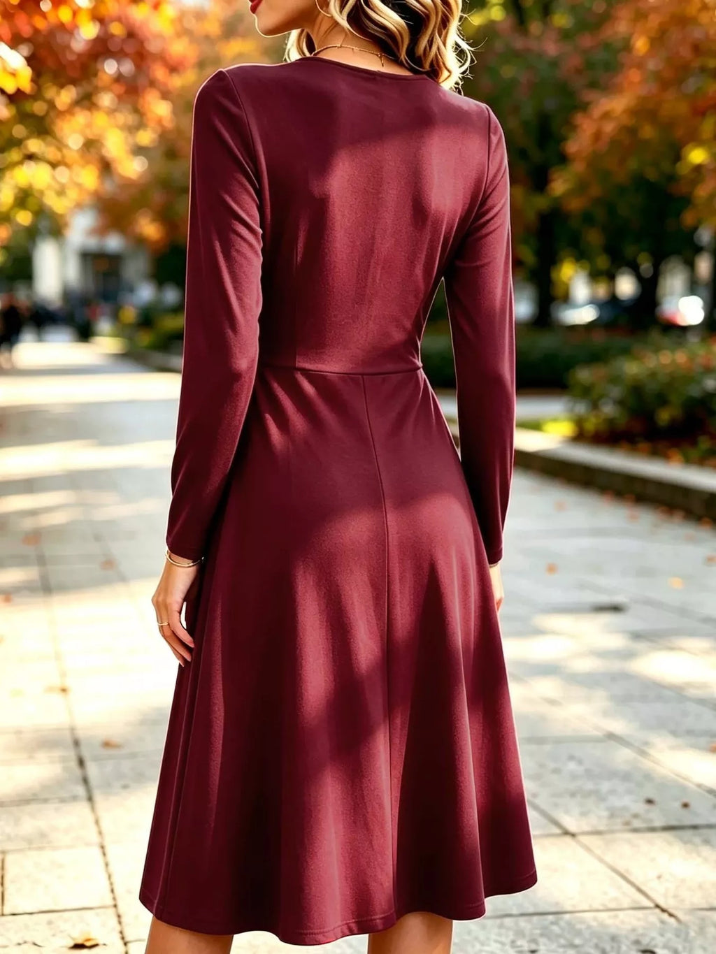 Full Size Ruched Long Sleeve Midi Dress Plus Size