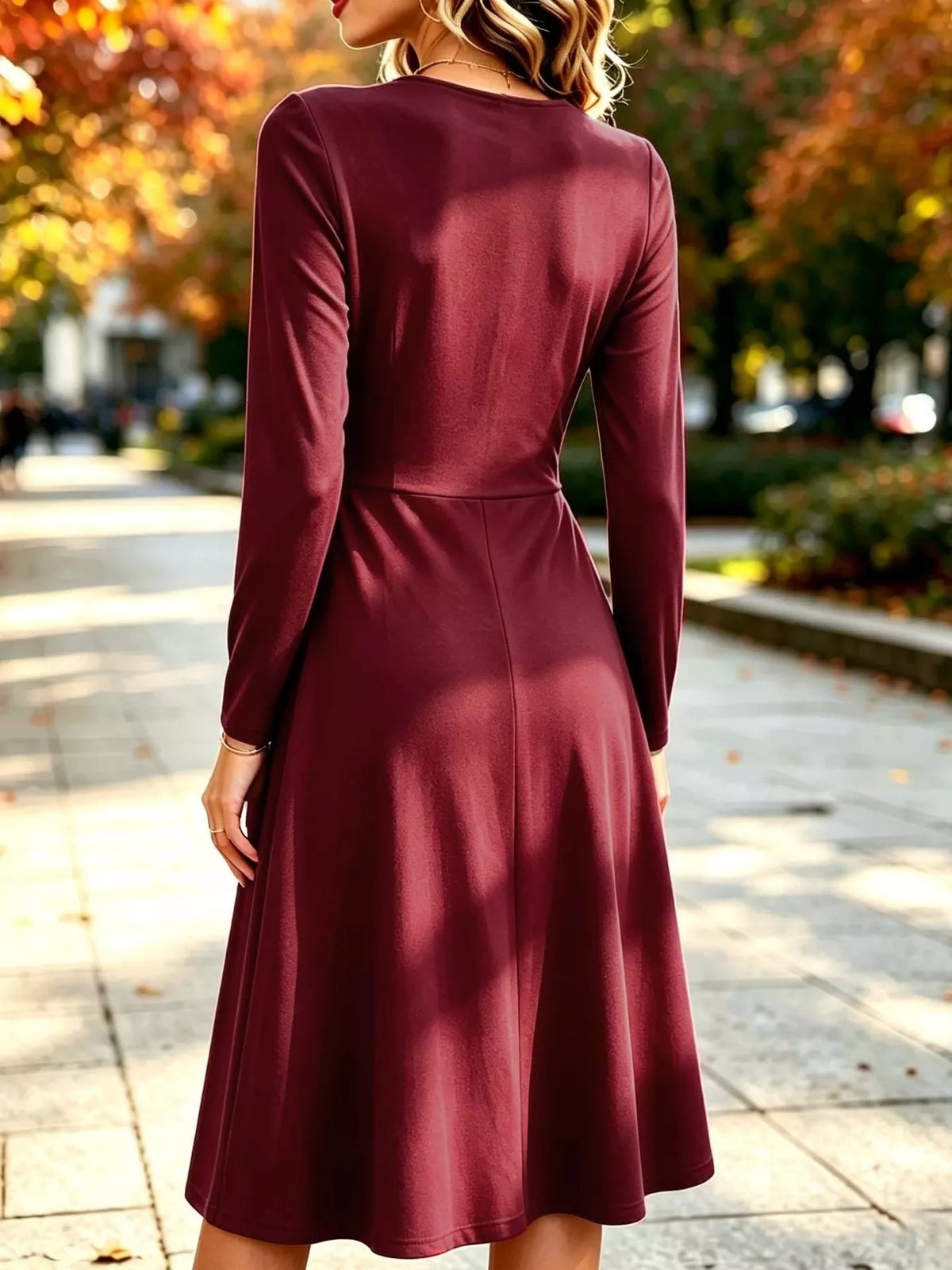 Full Size Ruched Long Sleeve Midi Dress Plus Size