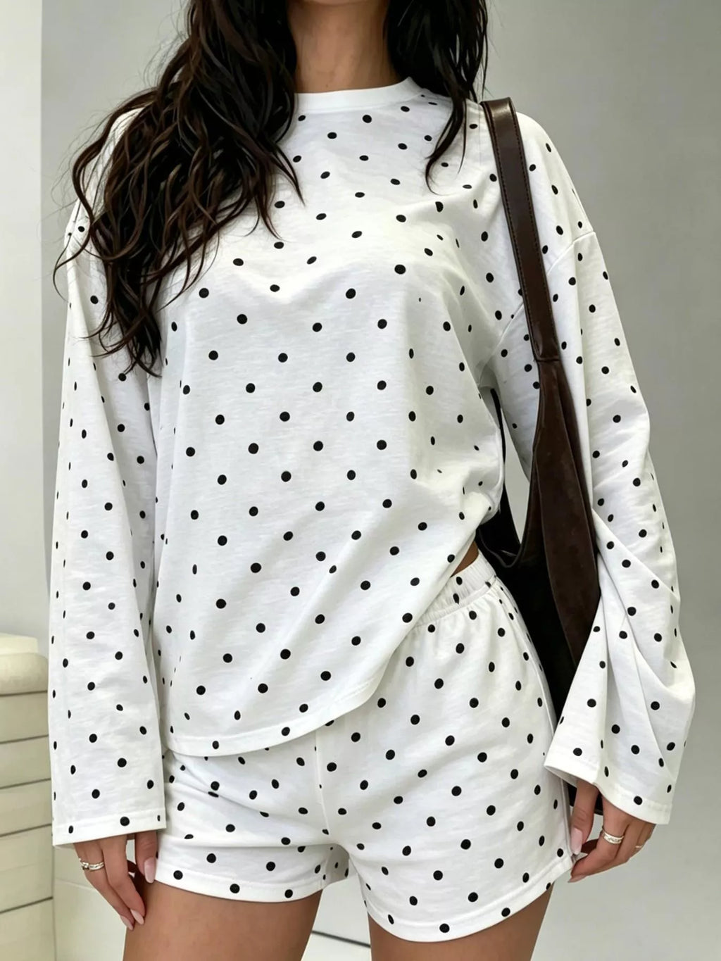 Polka Dot Long Sleeve Top and Shorts Set