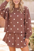 Polka Dot Raw Hem Relaxed Pullover Loose Skort Two Piece Set