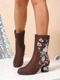 Floral Embroidered Block Heel Boots