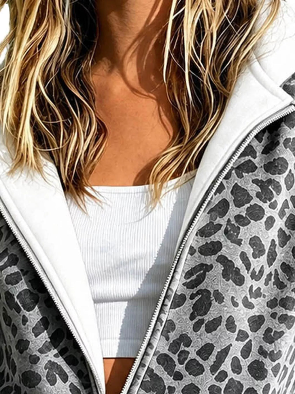 Full Size Leopard Zip Up Hoodie Plus Size