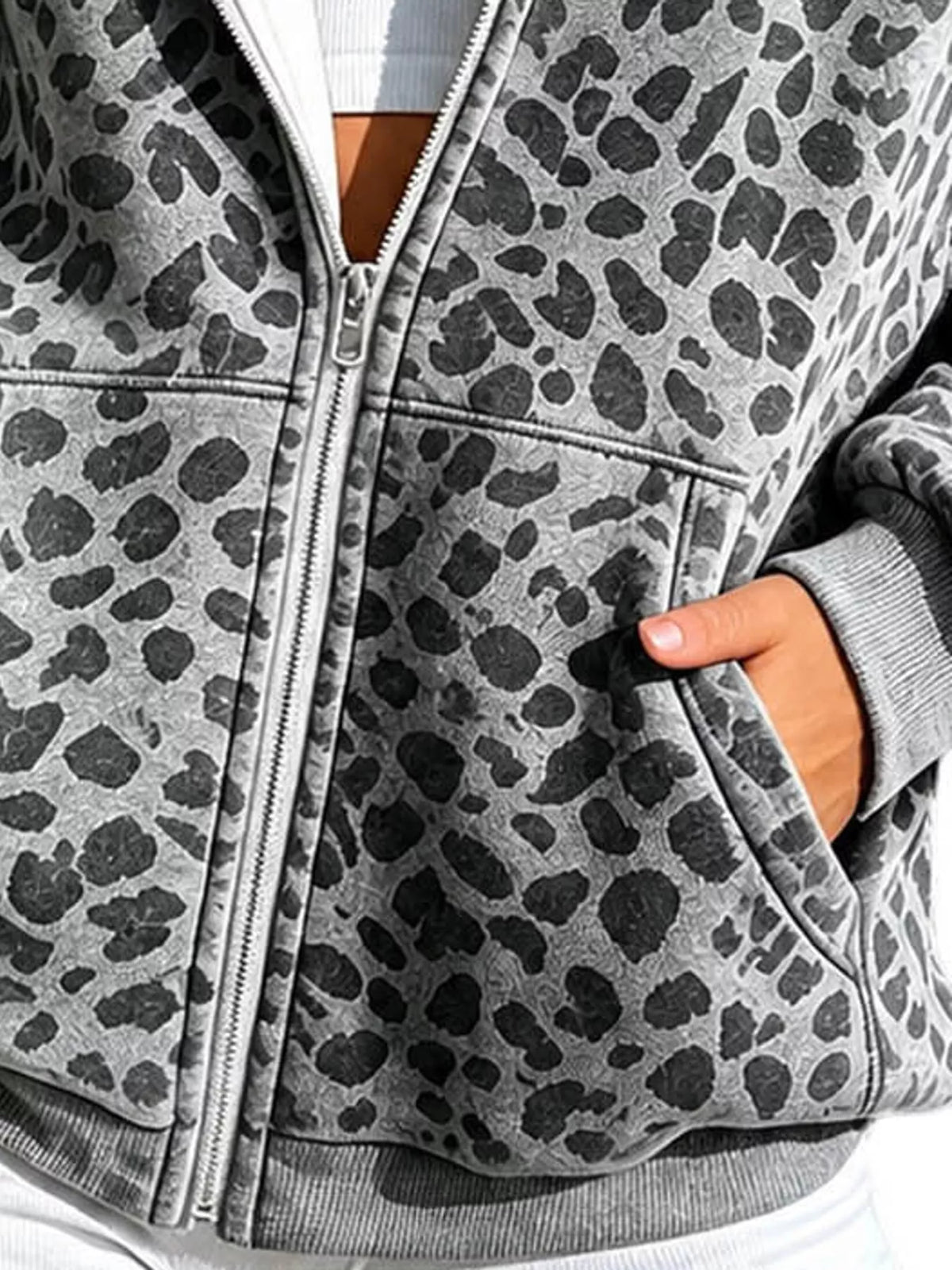 Full Size Leopard Zip Up Hoodie Plus Size