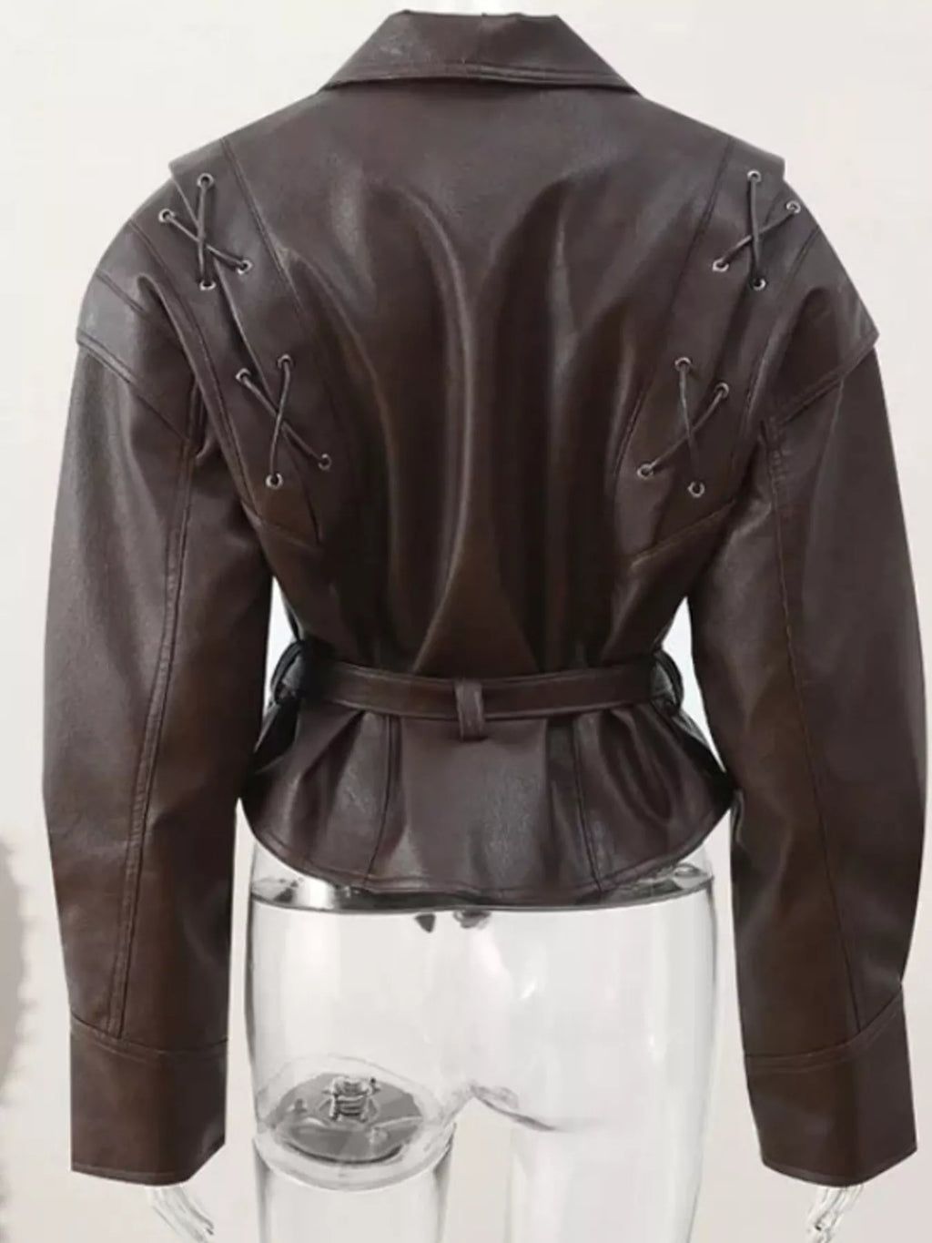 Belted Leather Jacket with Shawl Collar