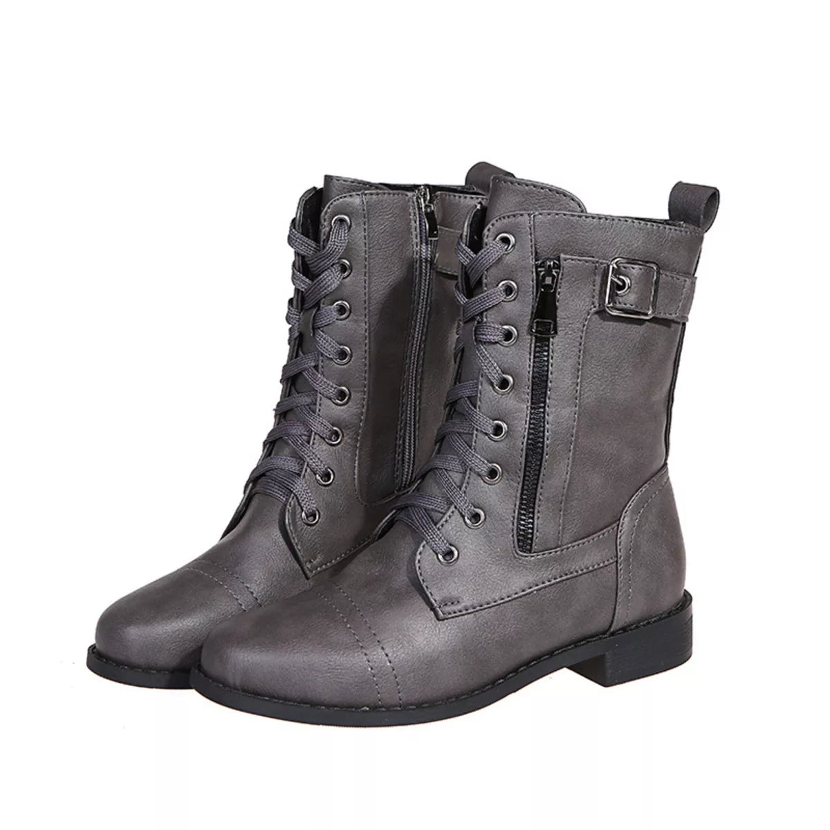 Lace-Up Ankle Boots with Zipper Detail