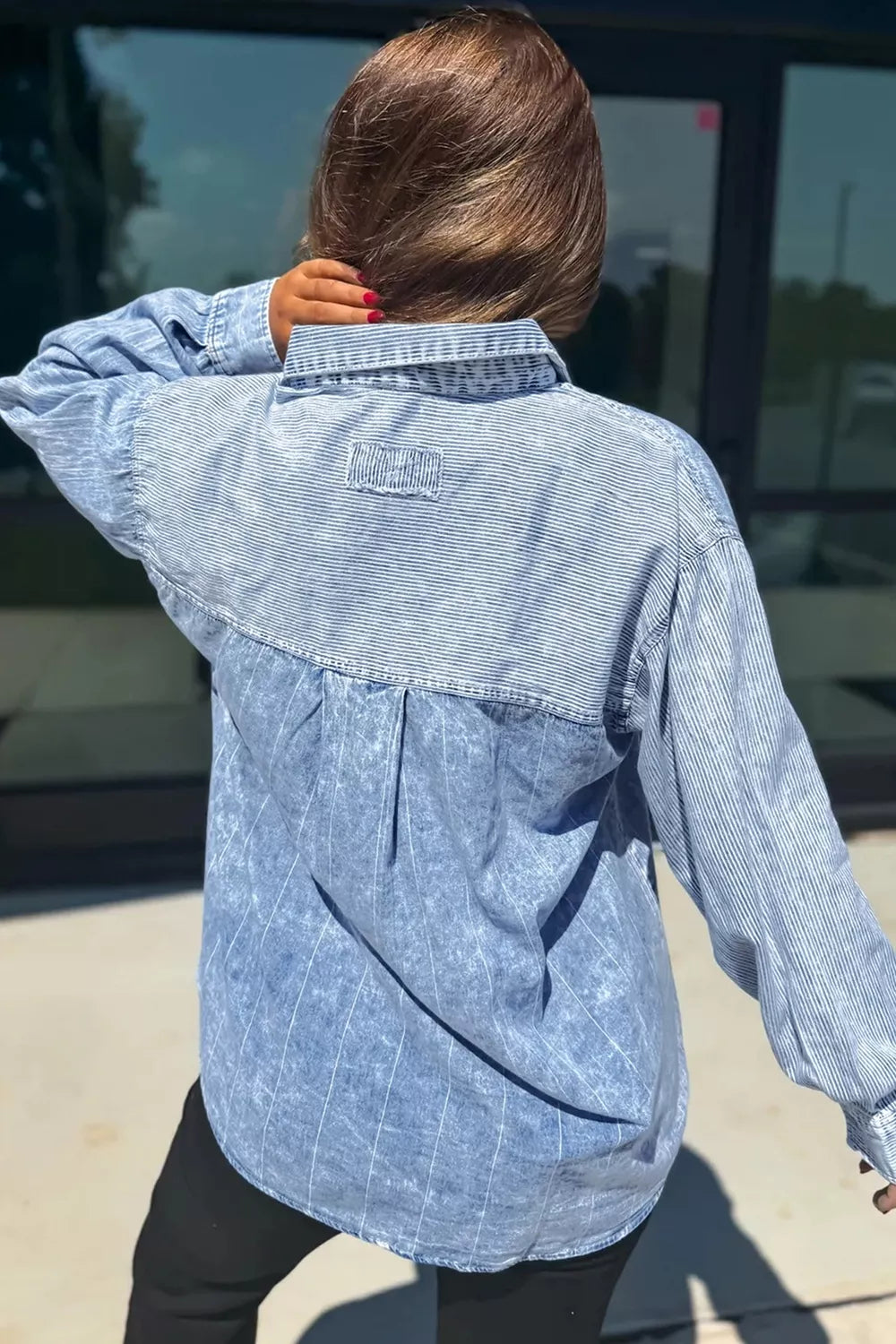 Button-Down Front Striped Denim Shirt