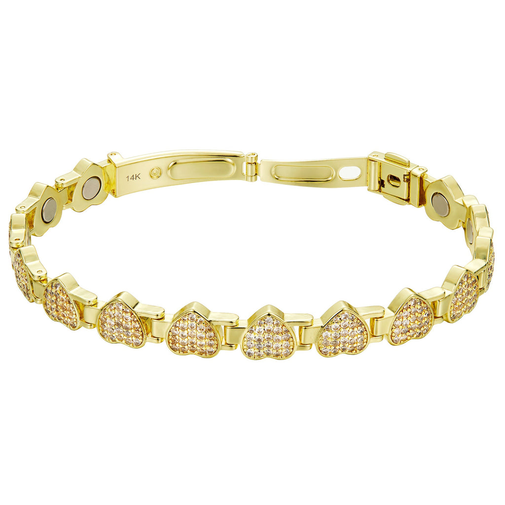 Fashionable Heart-shaped Brass-plated 14K Gold Bracelet