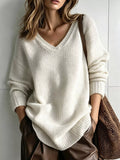 V-Neck Dropped Shoulder Sweater