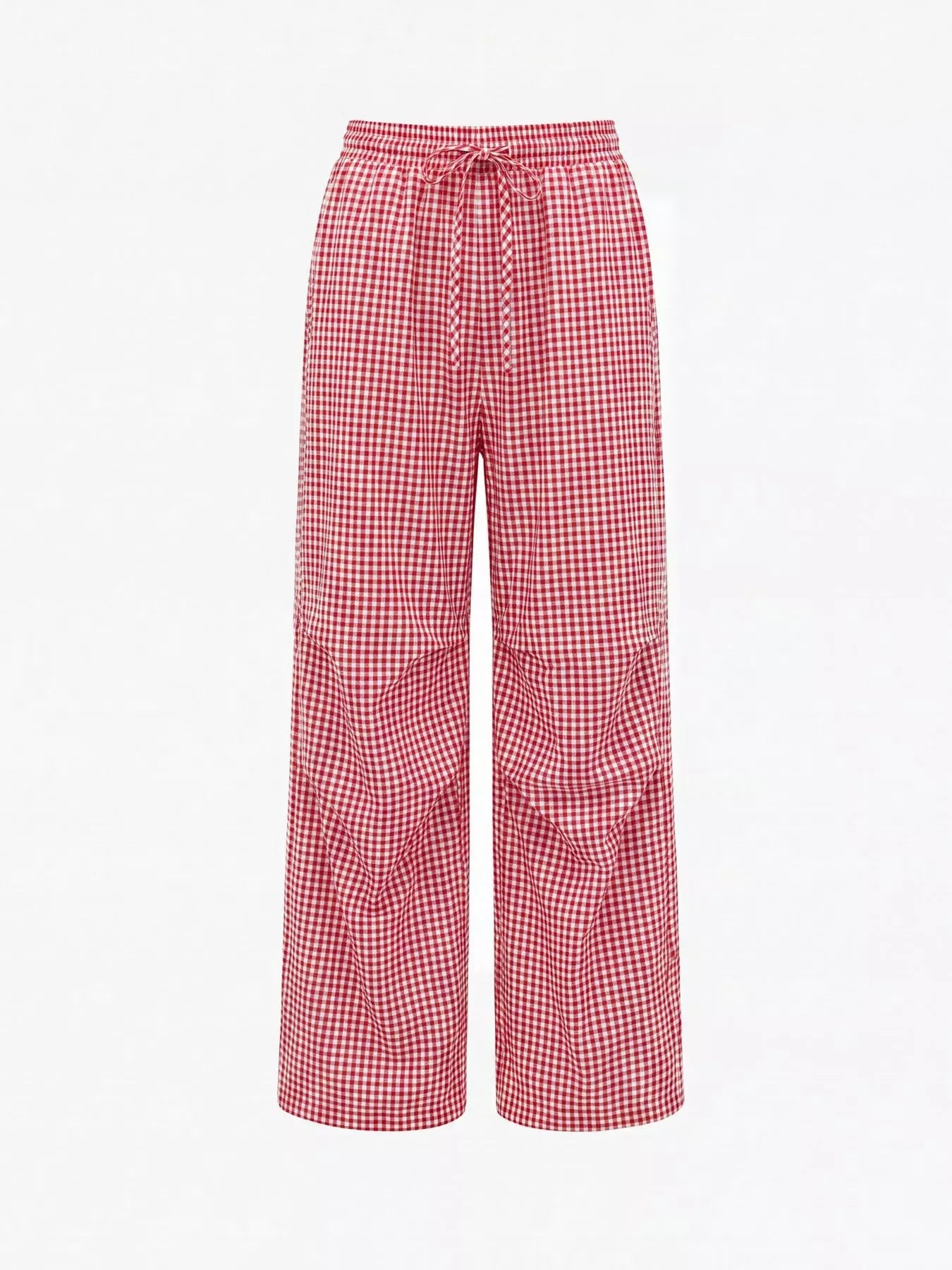 High-Waisted Gingham Wide-Leg Drawstring Pants