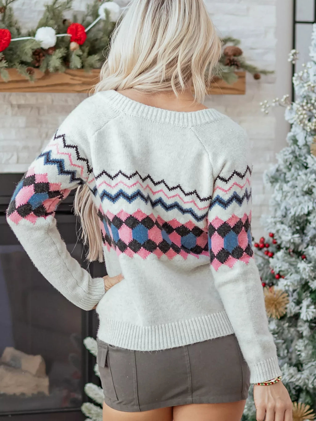 Stripe Geometric Button Up Sweater Cardigan