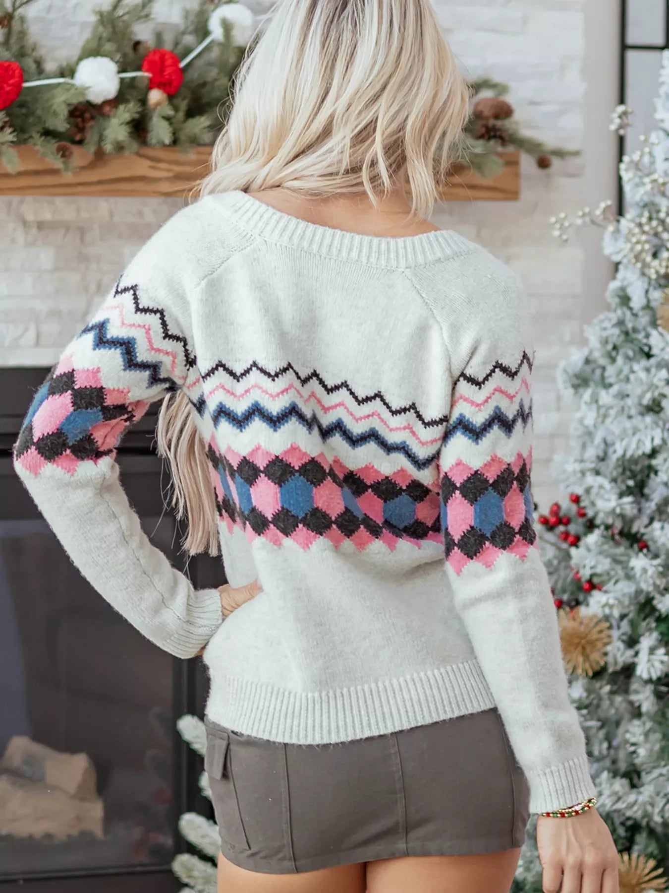 Stripe Geometric Button Up Sweater Cardigan