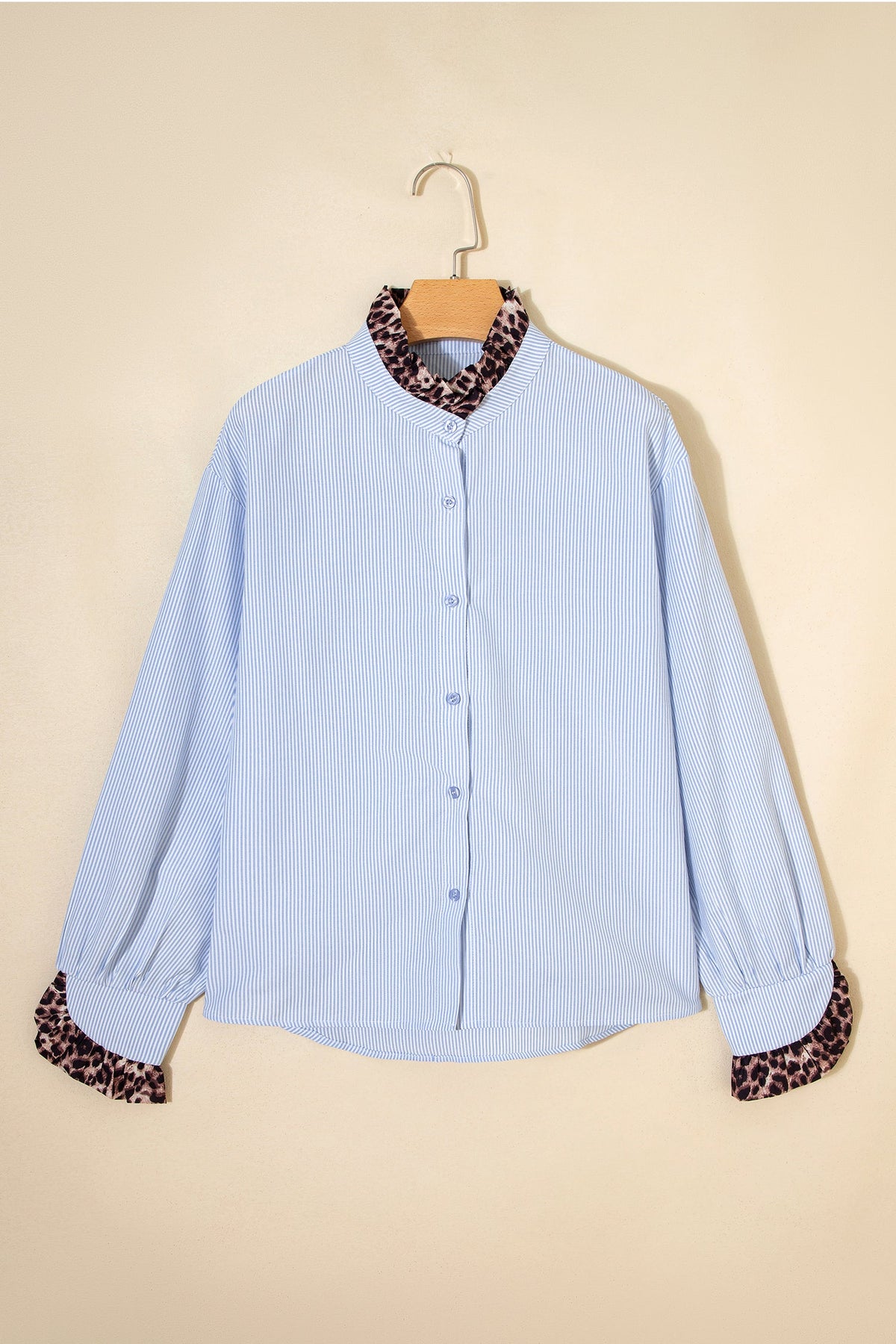 Stripe Patchwork Leopard Ruffle Long Sleeve Shirt
