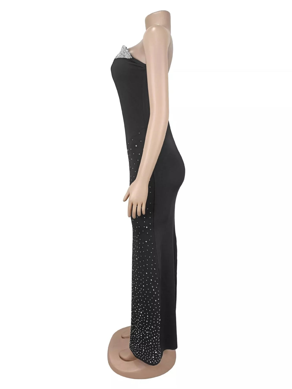 Rhinestone Slit Back Tube Maxi Dress