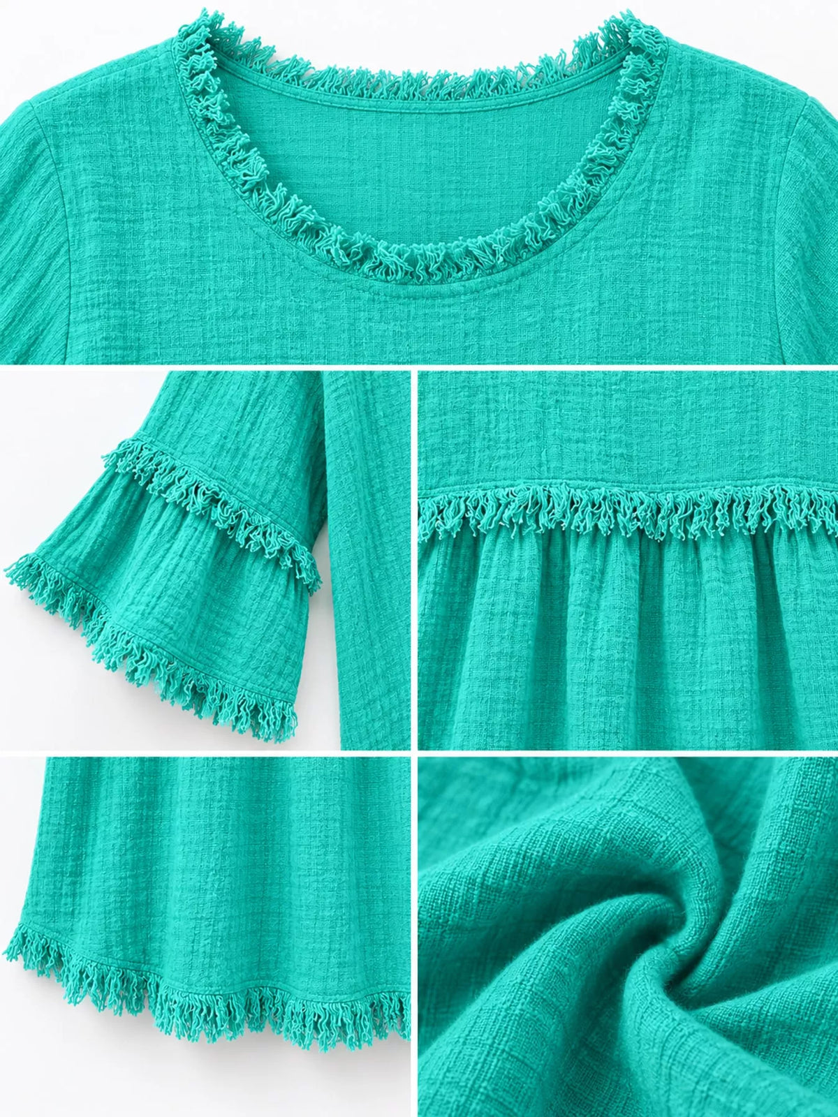 Full Size Frayed Edge Textured Blouse Plus Size