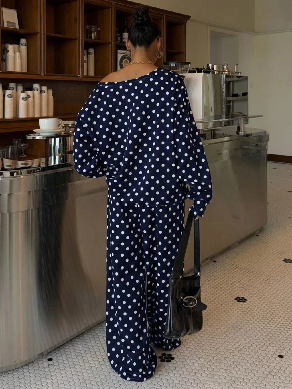 Polka Dot Boat Neck Top and Pants Set