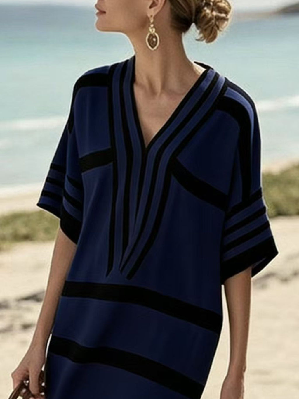 Striped Half Sleeve Midi Dress