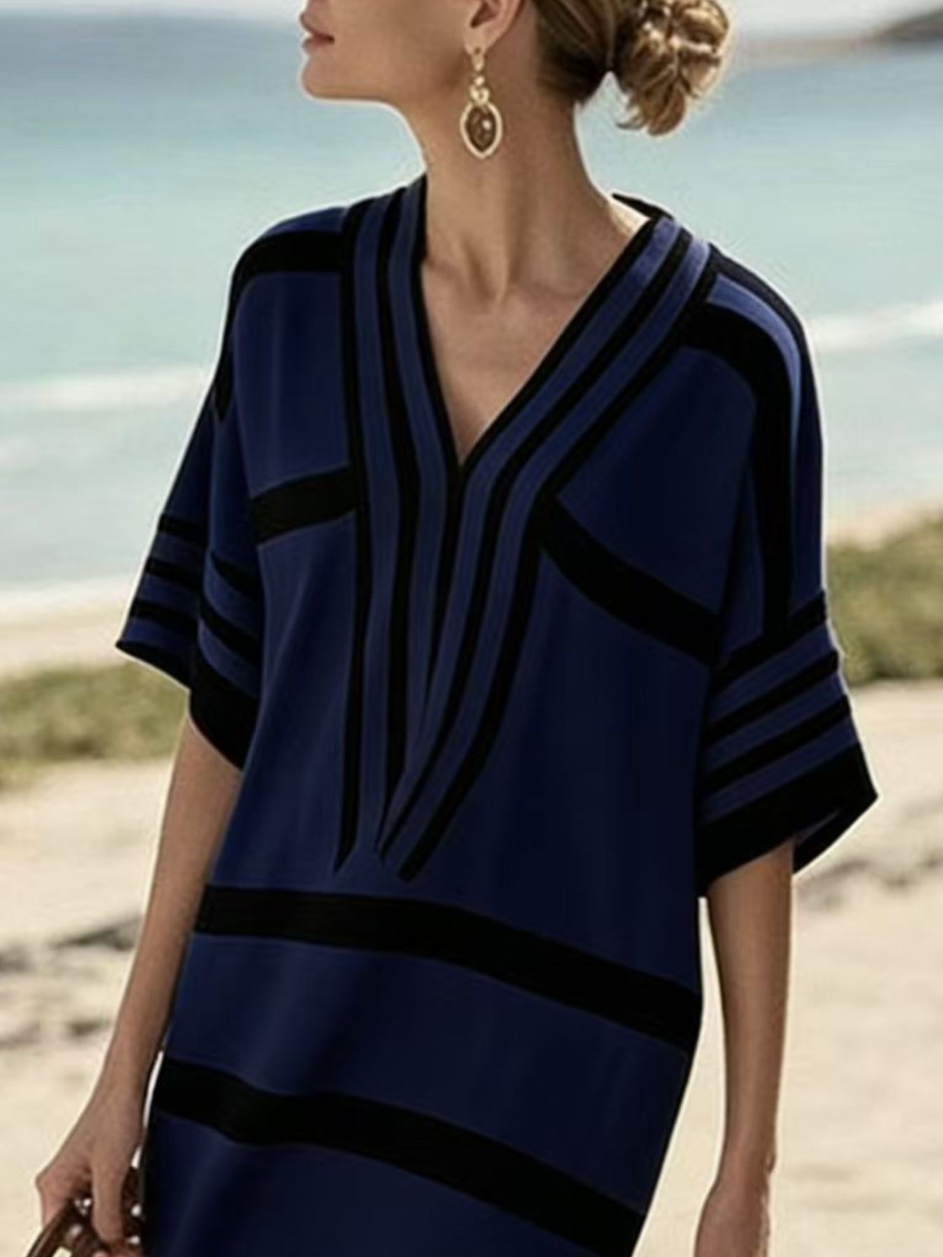 Striped Half Sleeve Midi Dress