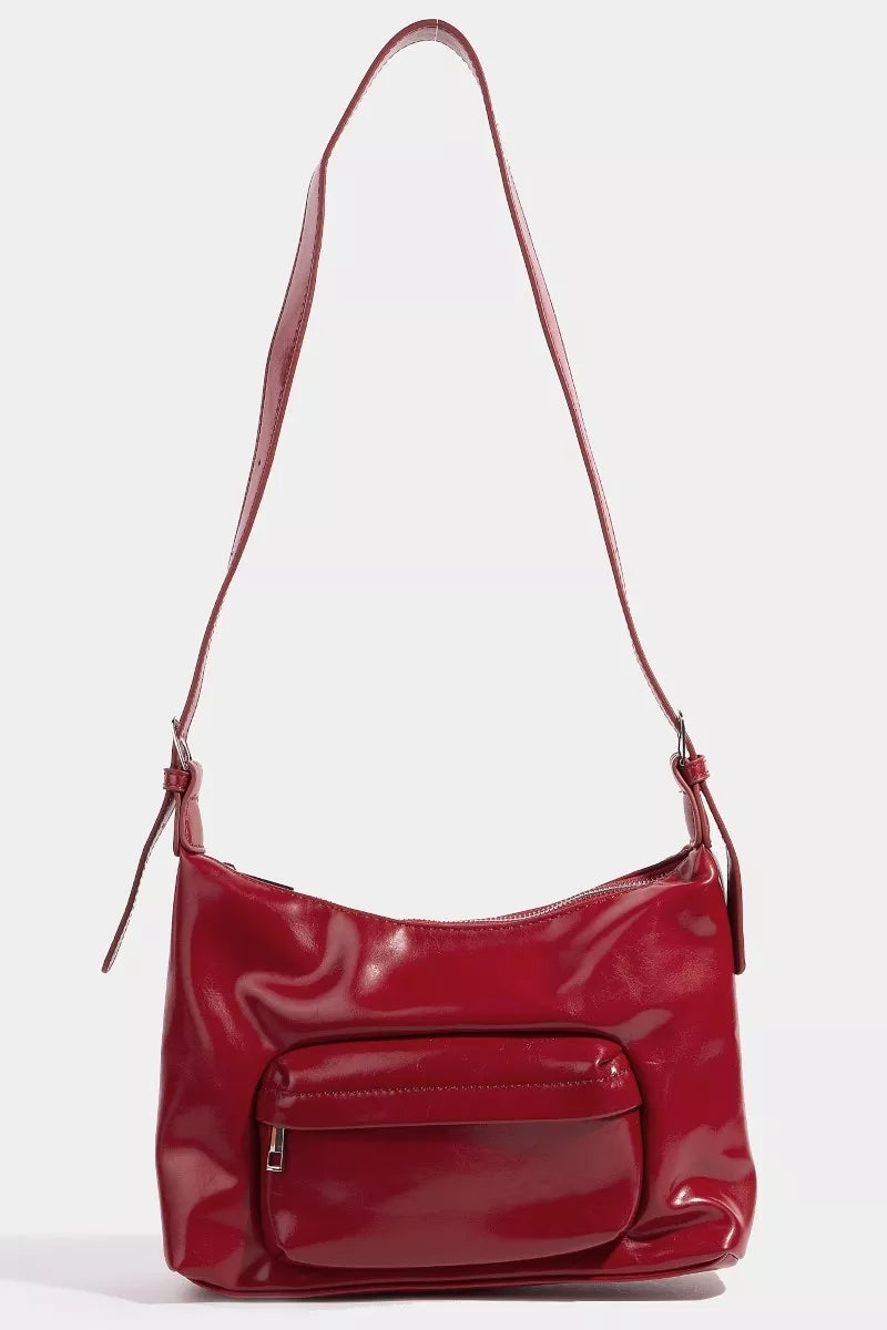 Glossy Faux Leather Shoulder Bag