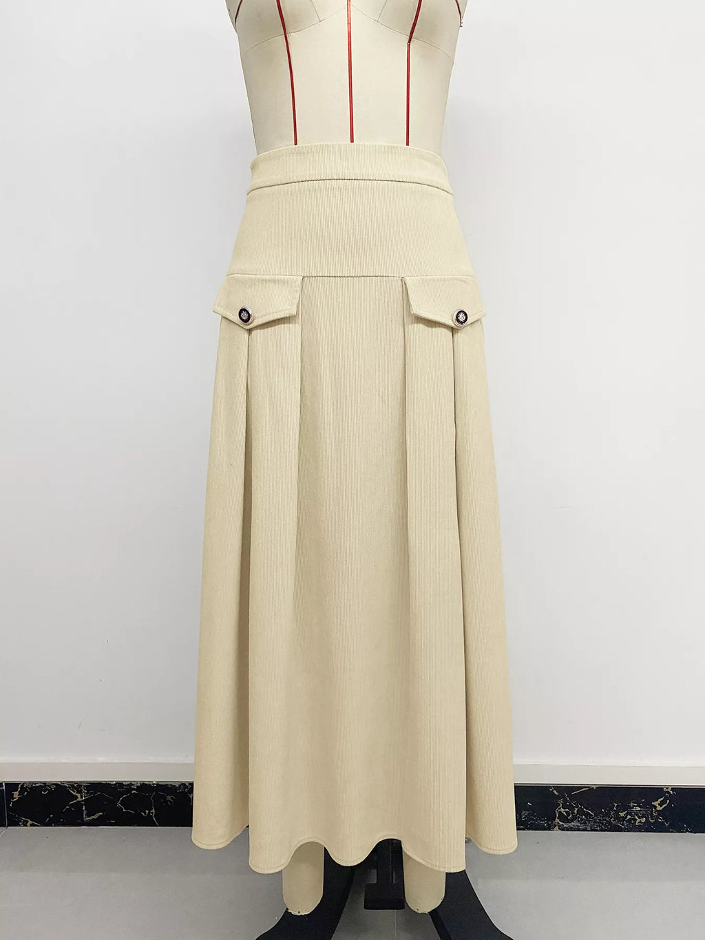 High Waist Pleated Midi Skirt