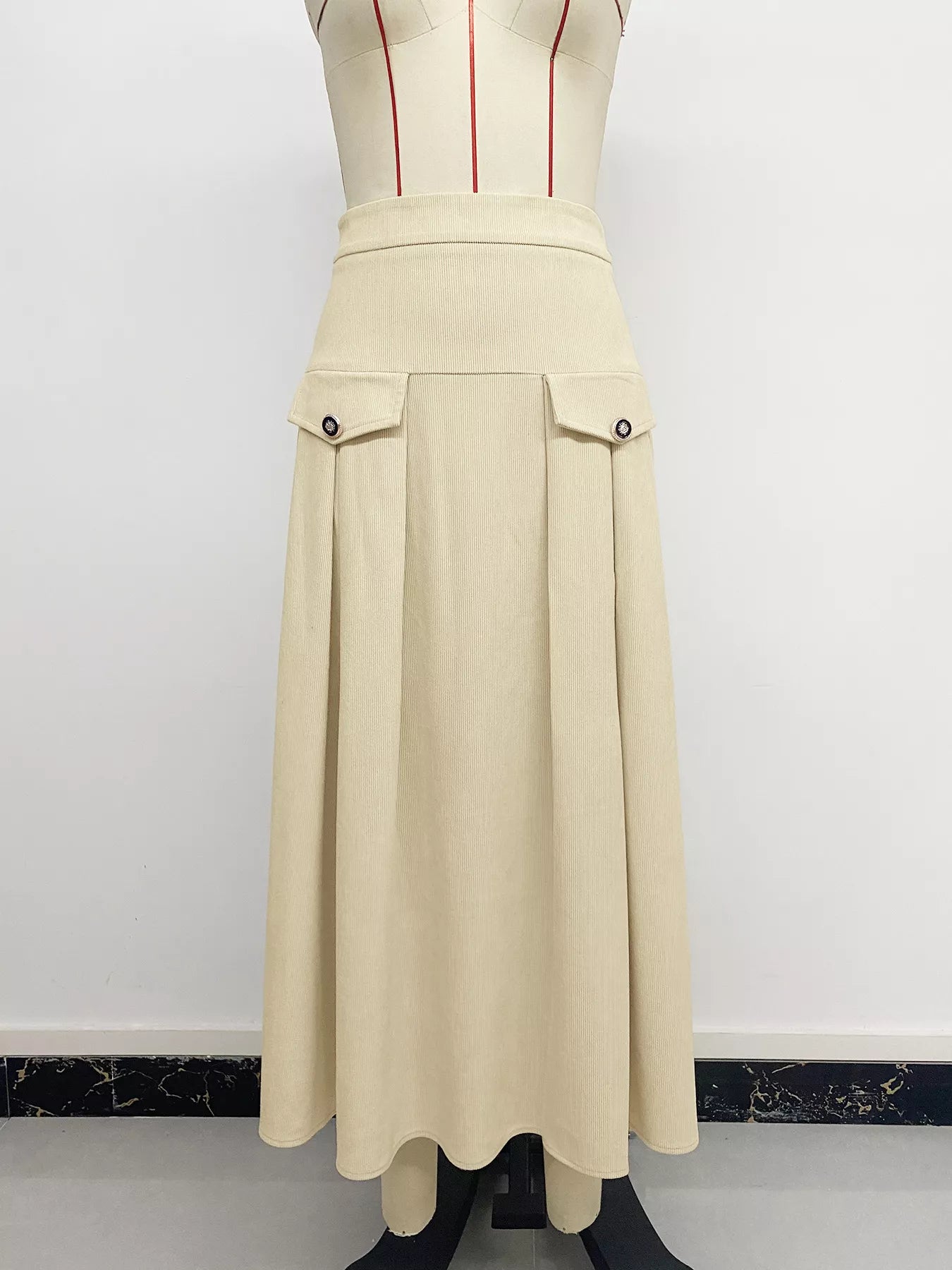 High Waist Pleated Midi Skirt