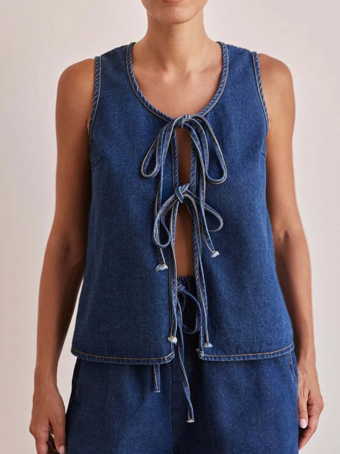 Tie Front Denim Vest