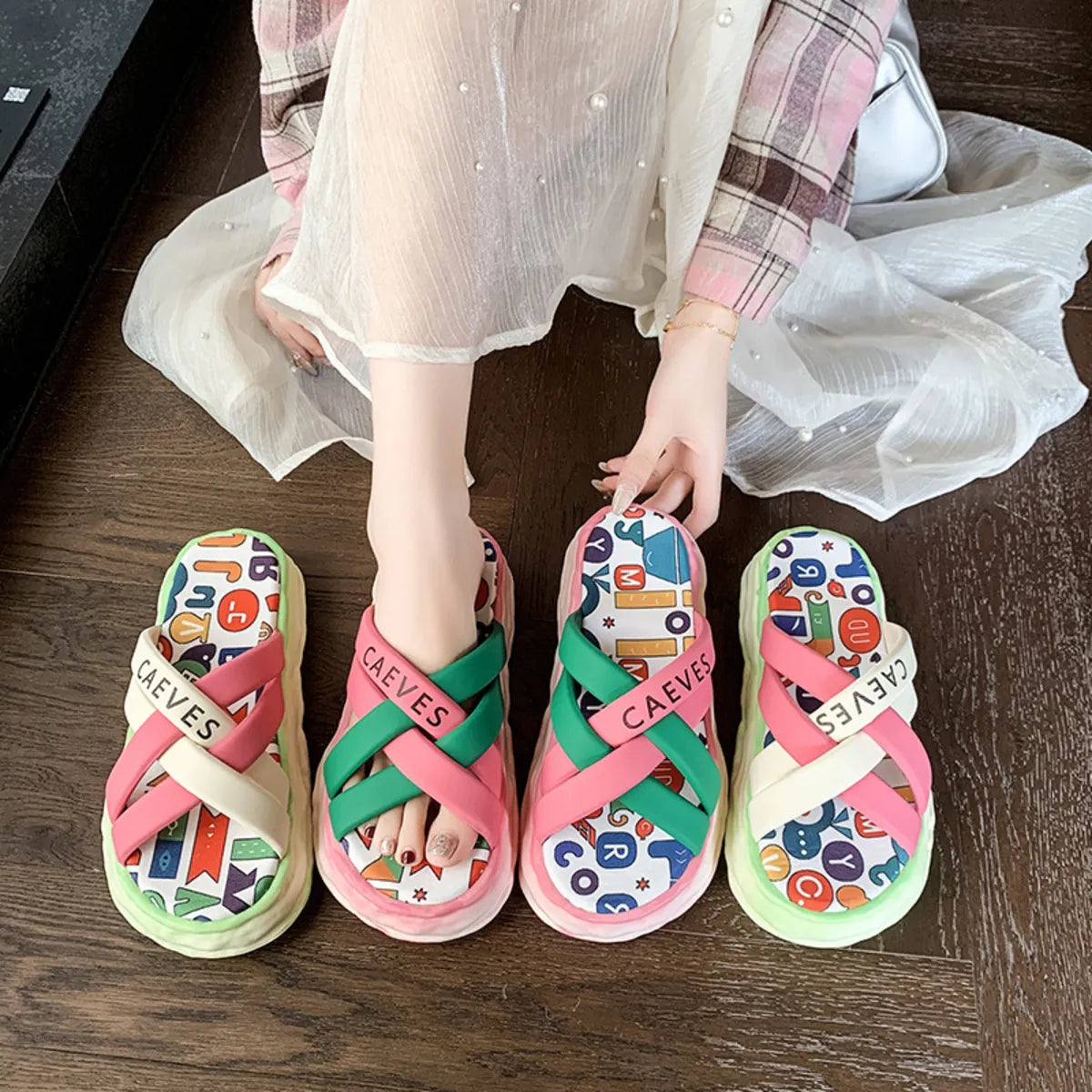 Colorful Letter Print Platform Sandals