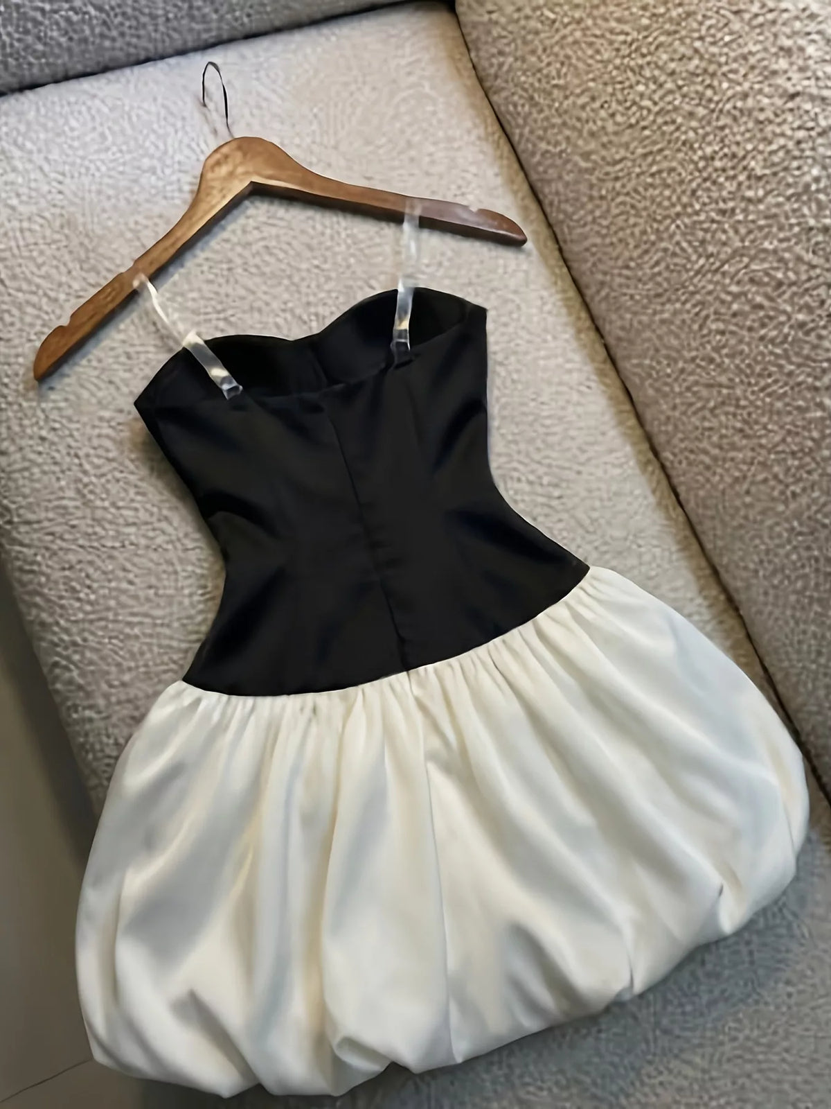 Two-Tone Strapless Bubble Hem Mini Dress