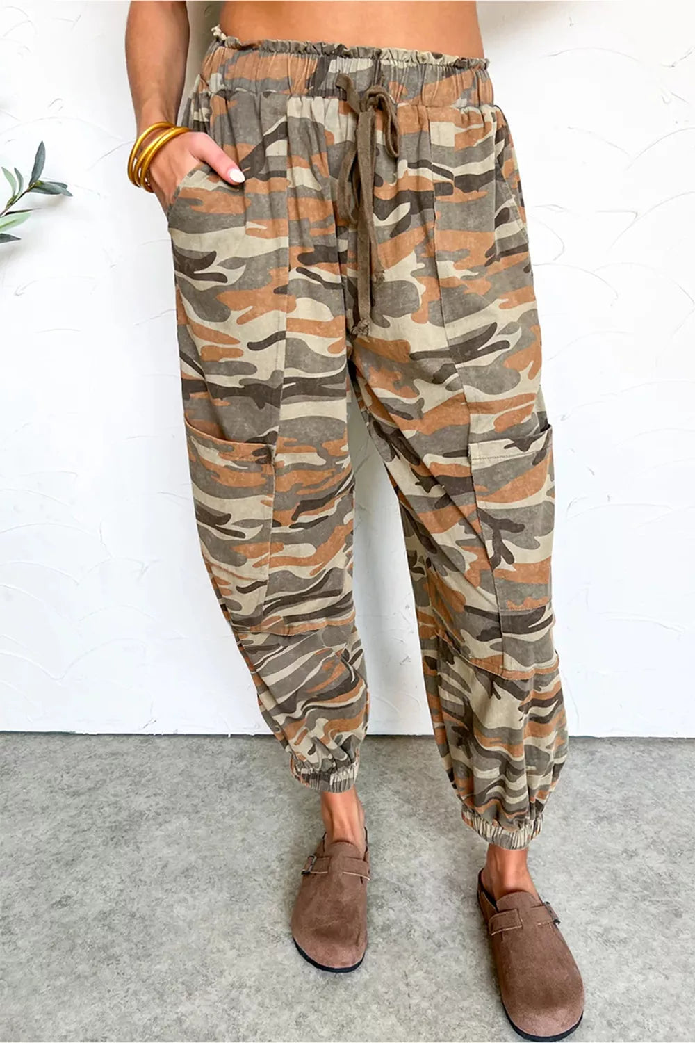 Camouflage Printed Drawstring Elastic Waist Jogger Pants