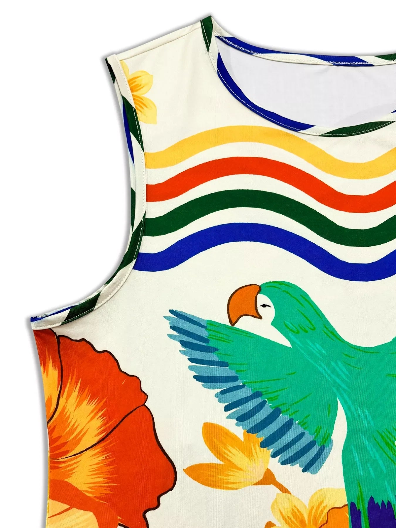 Tropical Parrot Print Sleeveless Midi Dress
