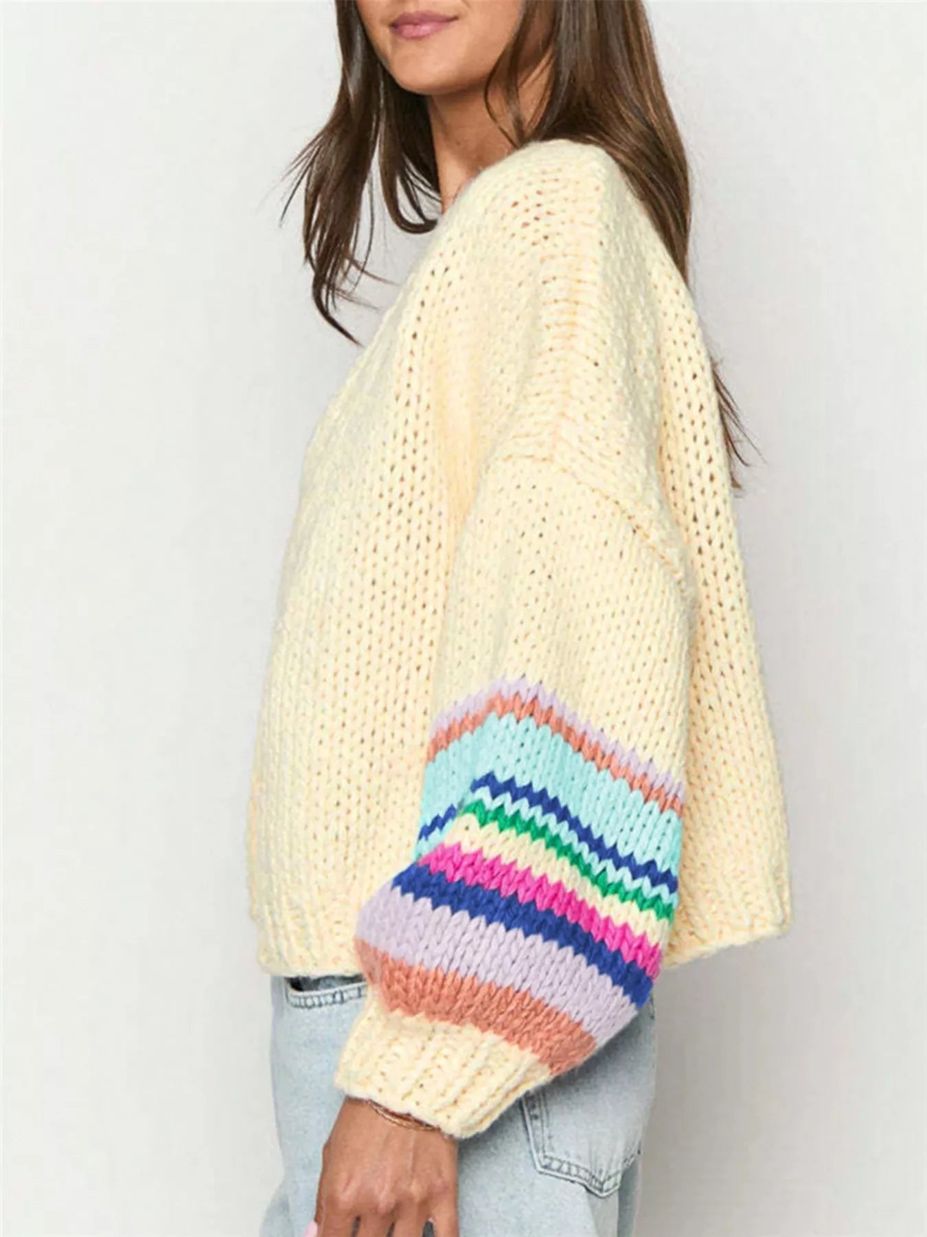 Chunky Knit Rainbow Sleeve Cardigan