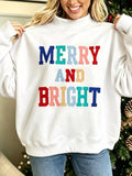 MERRY AND BRIGHT Stitched Letter Pattern Mock Neck Sweatshirt