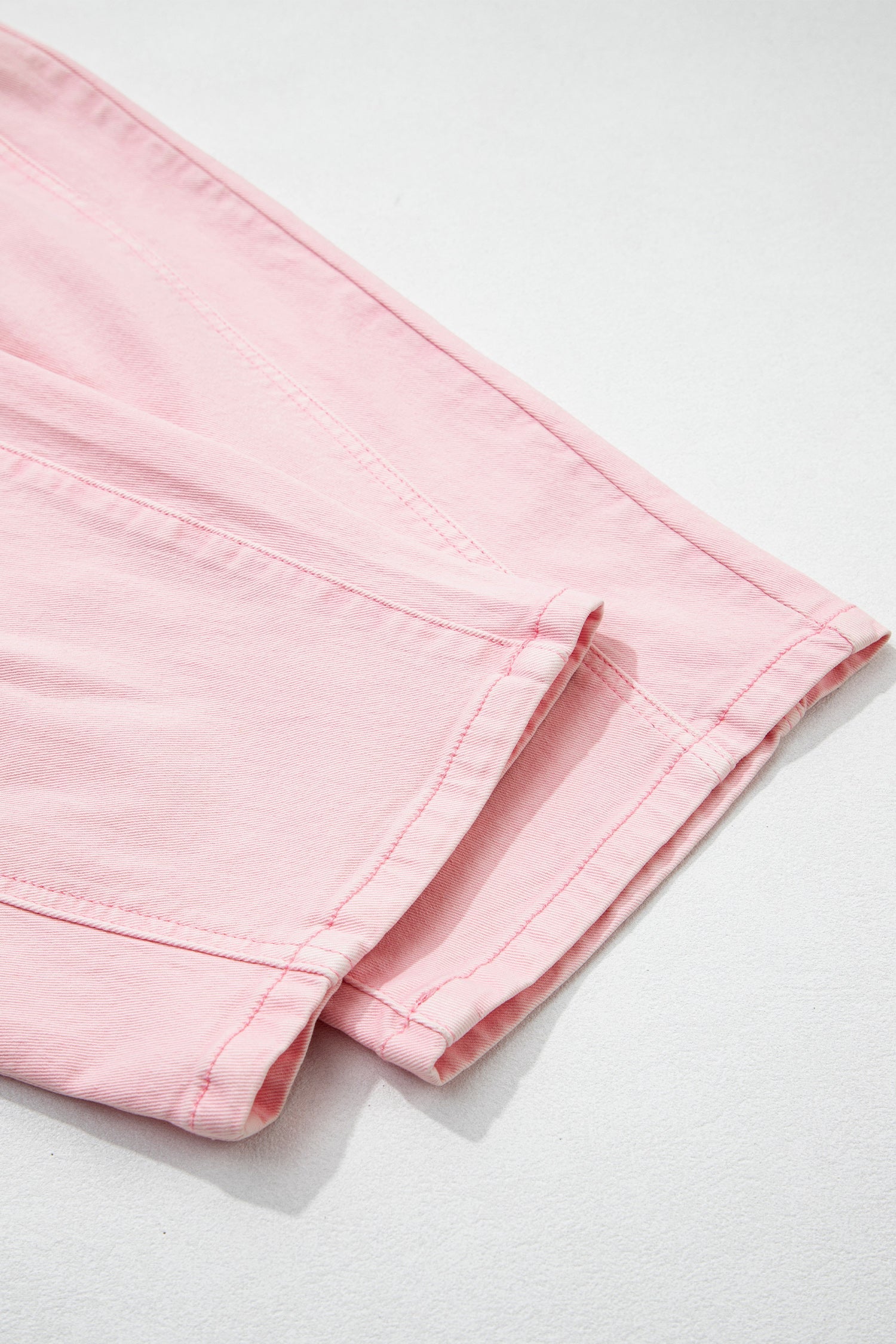 Light Pink Solid Color Grommet Detail Knot Waist Barrel Jeans