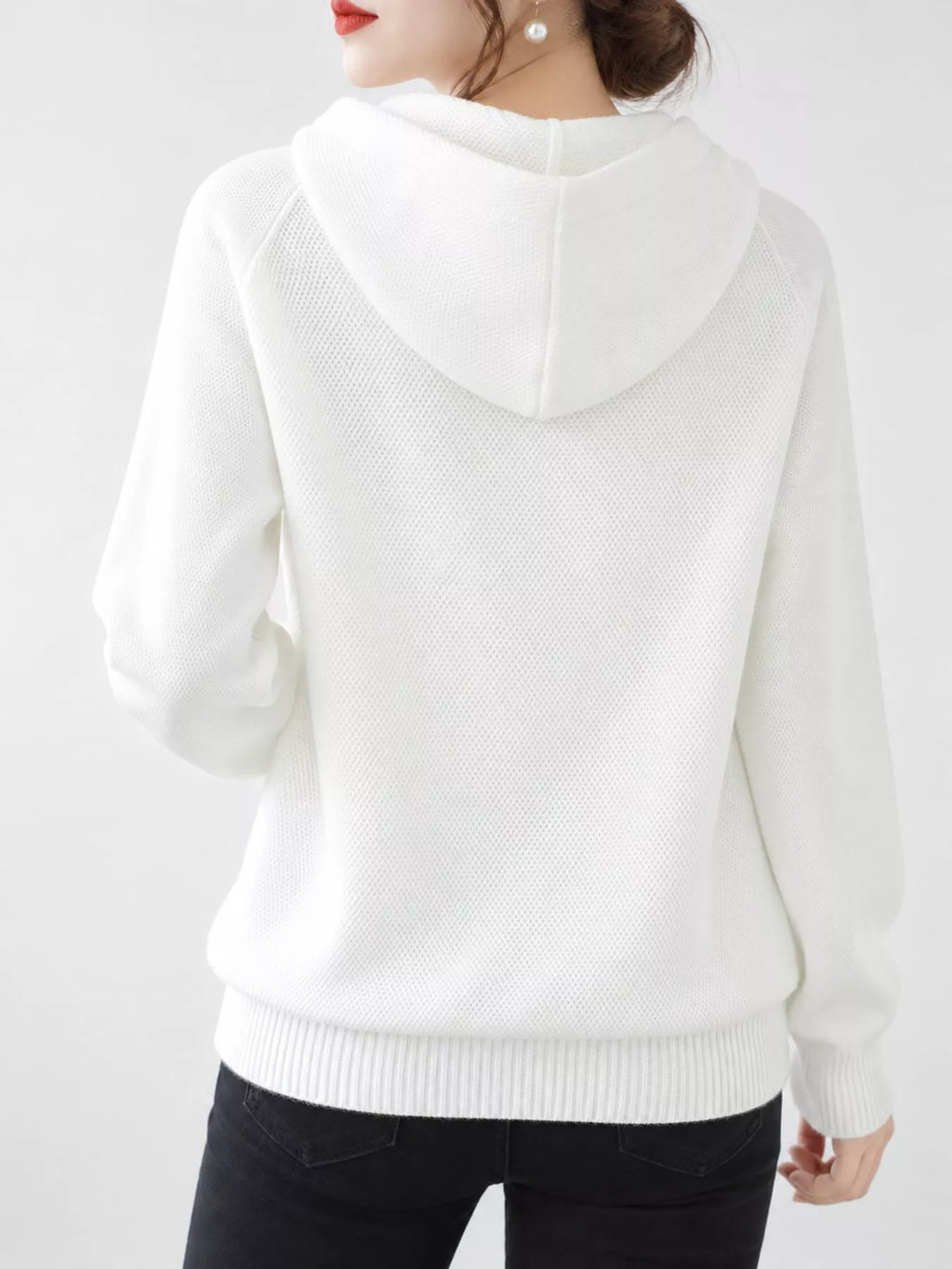 Drawstring Long Sleeve Hooded Knit Sweater