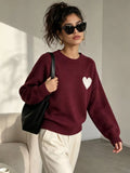 Heart Pattern Round Neck Sweater