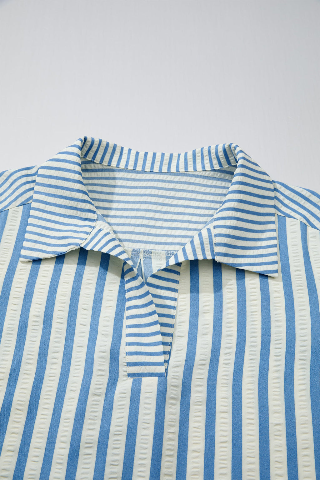Sky Blue Stripe 3/4 Sleeve Collared Neck Blouse