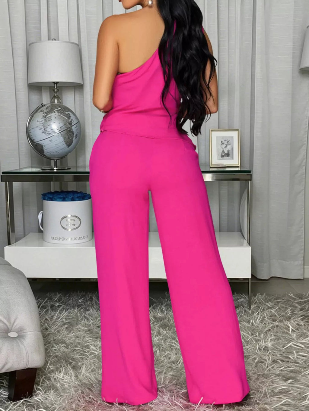 One-Shoulder Top and Wide-Leg Pants Set