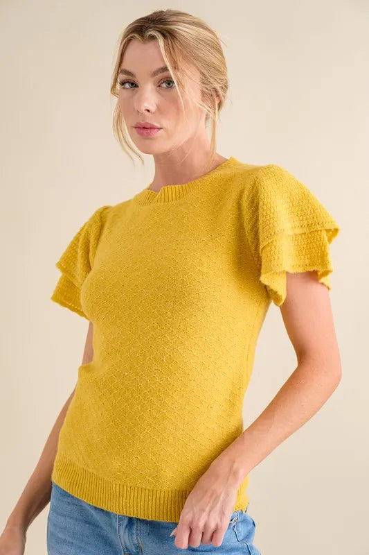 Double Layer Ruffle Sleeve Sweater Top