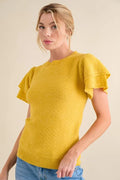 Double Layer Ruffle Sleeve Sweater Top