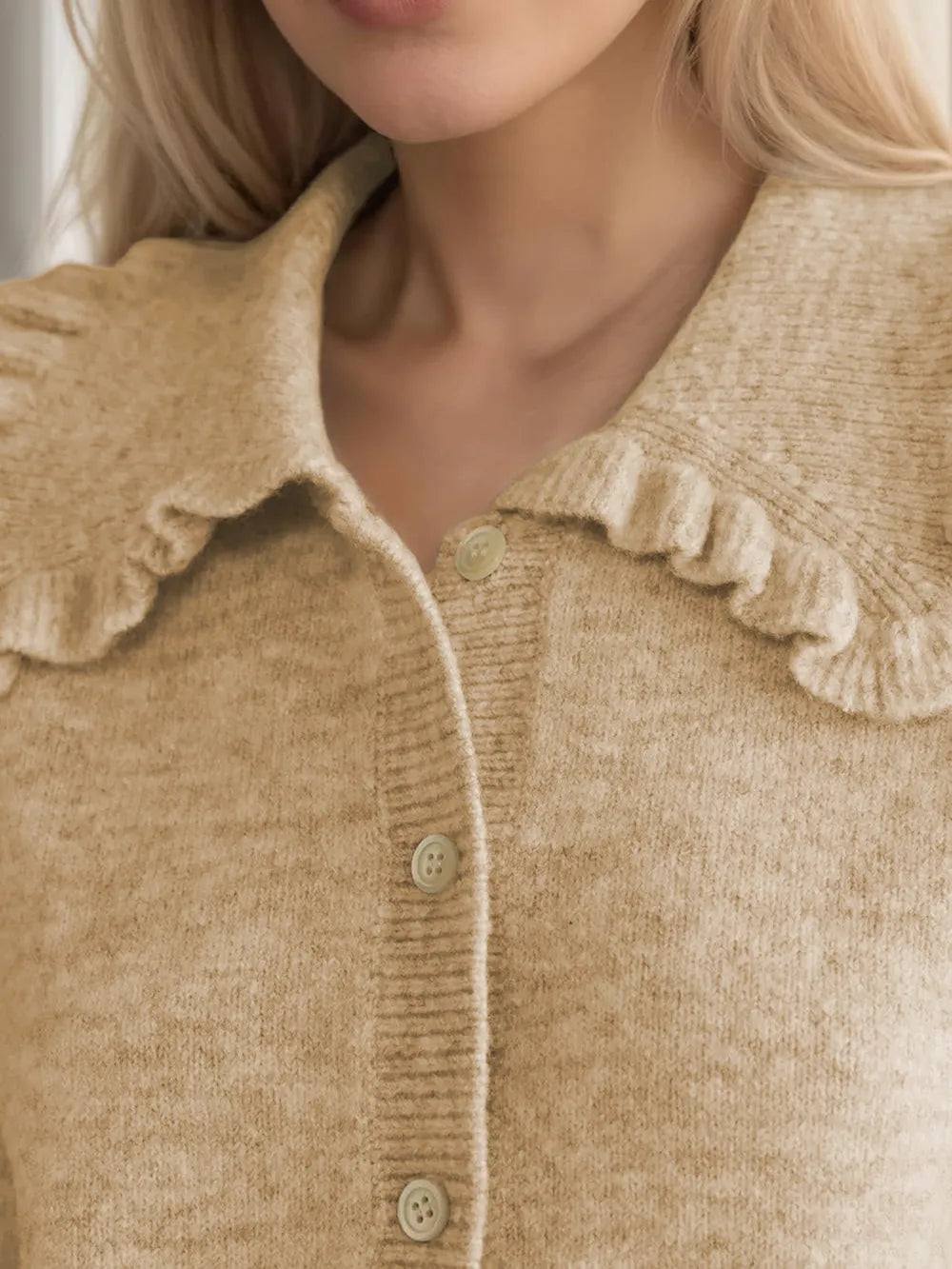 Button Up Long Sleeve Cardigan with Peter Pan Collar